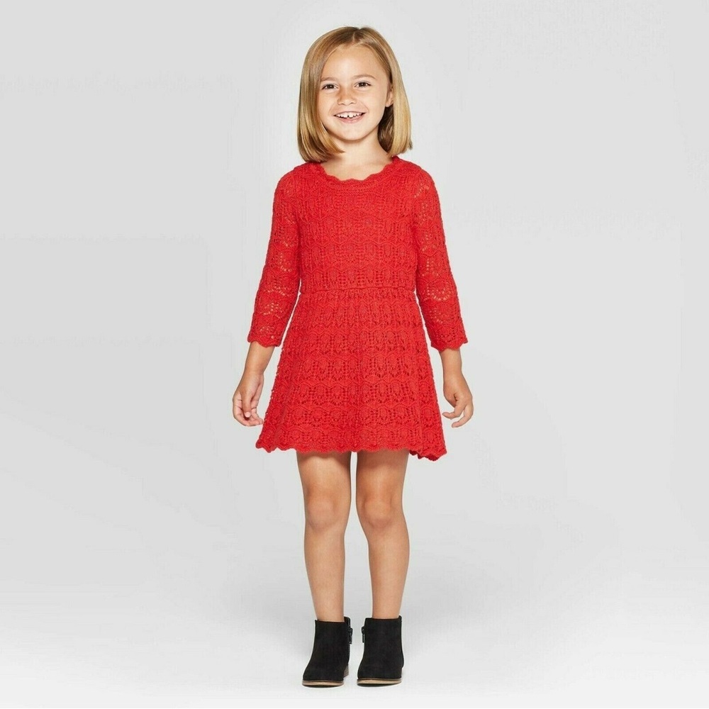 CAT & JACK Red Knit Dress Festive Warm Cozy Comfortable Sweater Dress